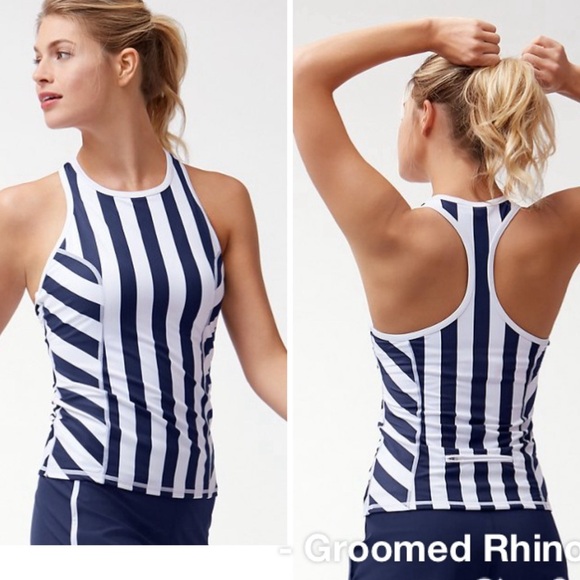 Tommy Bahama Island Active Stripe High Neck Racerback Tankini Top Size M - Picture 1 of 8